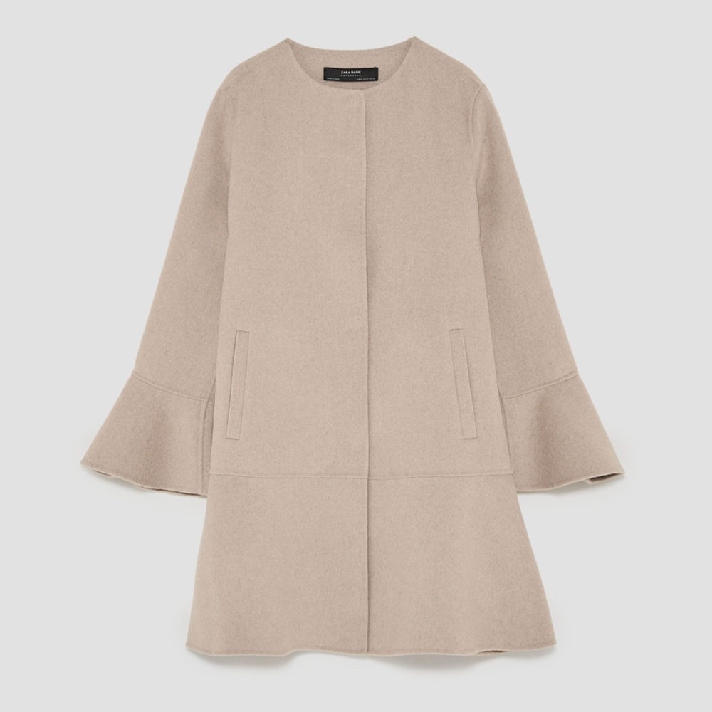 New!  Zara Ruffled Wool Coat in Sand
